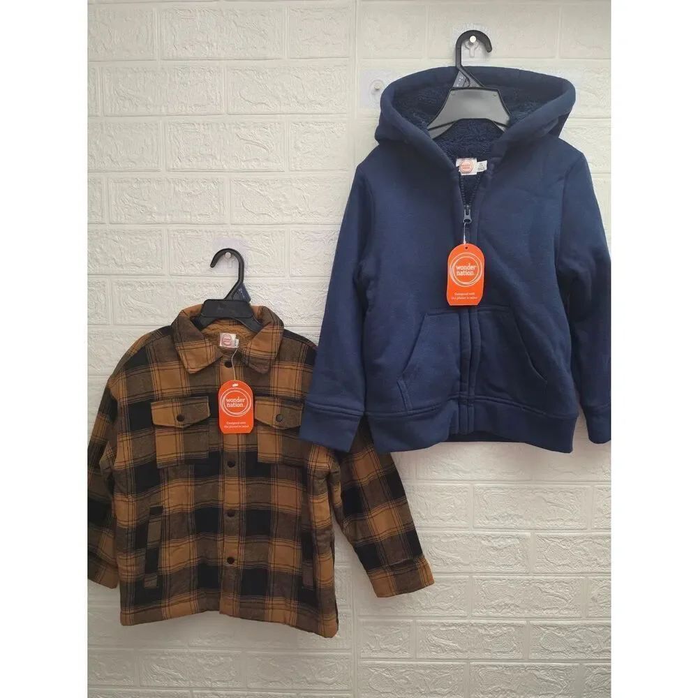 NWT Boys Wonder Nation XS 4/5 Sherpa-Lined Hoodie & Shacket Jacket Lot of 2 Warm